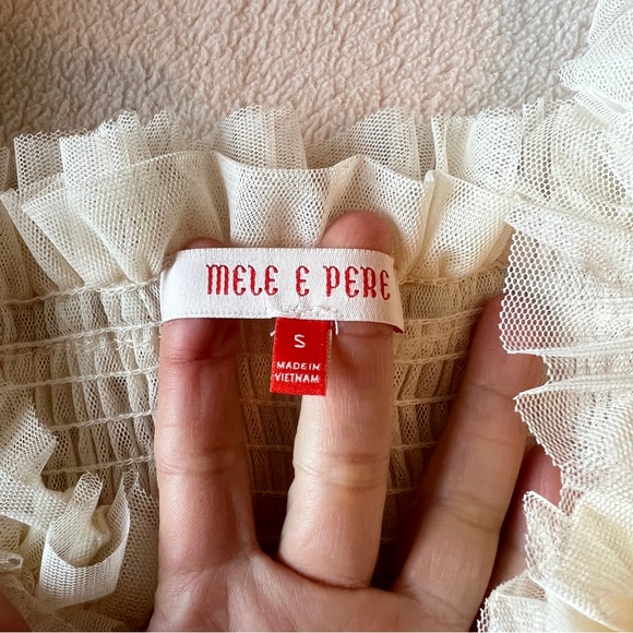 Mele E Pere Boho Ruffle Crop Top Sheer Long Sleeve Women’s Size S Cream - Picture 10 of 11